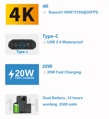Alta taxa de bits 256kbps-8Mbps 5G Body Camera com 13 milhões de pixels Camera traseira