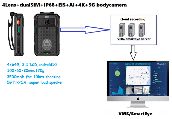 Alta taxa de bits 256kbps-8Mbps 5G Body Camera com 13 milhões de pixels Camera traseira