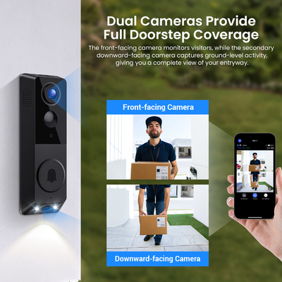 Suporte à visão noturna IR Camara dupla Sinal de porta com comunicação de áudio de duas vias e reconhecimento humano de IA Photosensitive