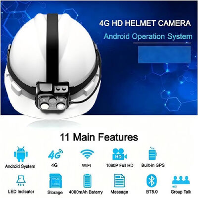 Câmera industrial para capacete 4G com monitoramento de transmissão ao vivo WiFi RTSP Onvif