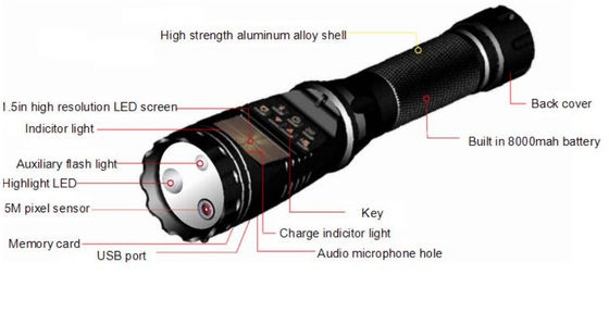 CE funcional da bateria 8000mAh da lanterna elétrica DVR da segurança da polícia H.264 o multi aprovou