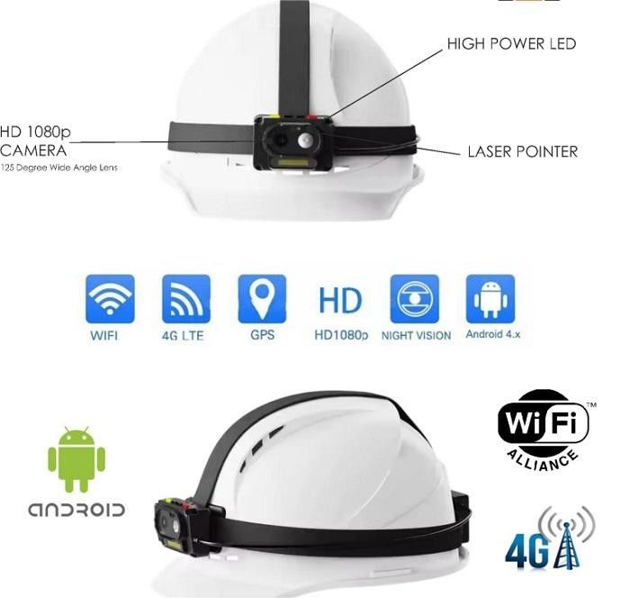 4000mAh Two Way Talk Hardhat com Lâmpada de Cap Spotlight e GPS