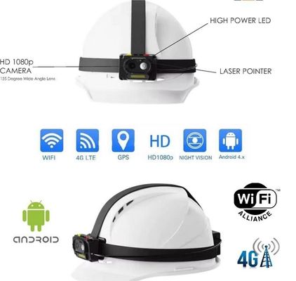 4000mAh Bateria embutida em vídeo ao vivo Two Way Talk Hardhat com Cap Lamp Spotlight e suporte de função GPS